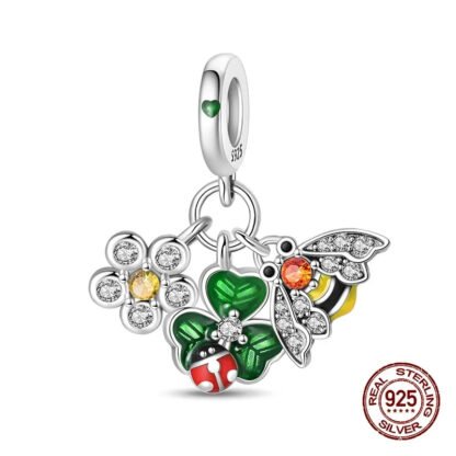 Silver Flower Bee Green Lucky Clover Ladybug Charm