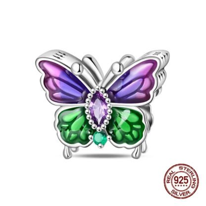 Silver Green Purple Winged Butterfly Fantasy Charm