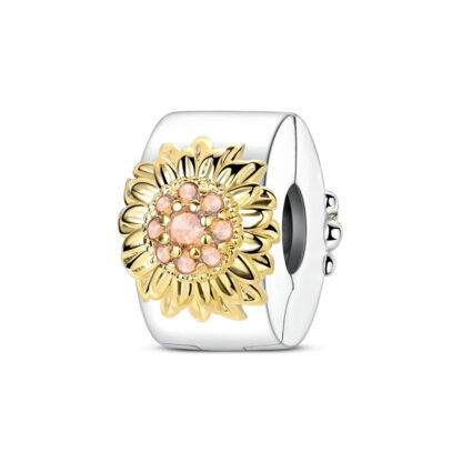 Silver Golden Sunflower Cylindrical Charm