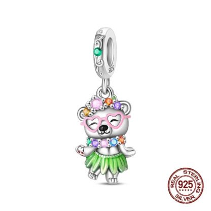 Silver Pink Eyeglasses Hula Dance Grass Skirt Gems Cute Happy Bear Charm