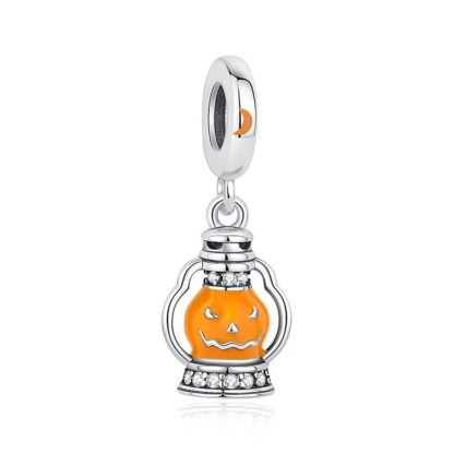 Silver Orange Scary Spooky Oil Lamp Halloween Charm