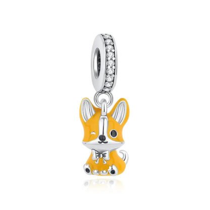 Silver Orange Winking Wagging Tail Corgi Puppy Dog Charm