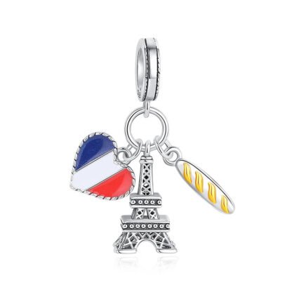 Silver Eiffel Tower Flag Heart Baguette France Country Charm