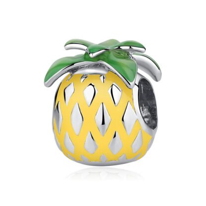 Silver Yellow Pineapple Green Leaf Tropical Fruit Charm