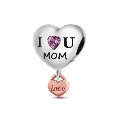 Silver Heart I Love U Mom Gold Rose Small Locket Charm