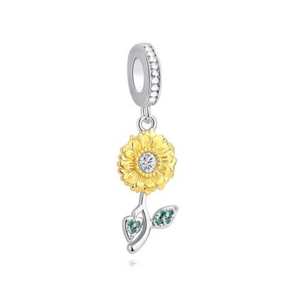 Silver Yellow Petals Daisy Flower Charm