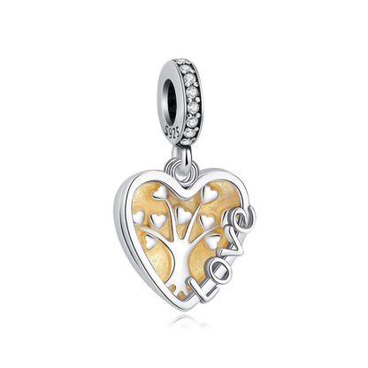Silver Golden Heart Tree Branches Love Charm
