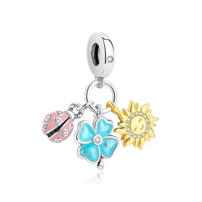 Silver Teal Blue Bee Lucky Clover Sleeping Golden Sun Pink Ladybug Charm