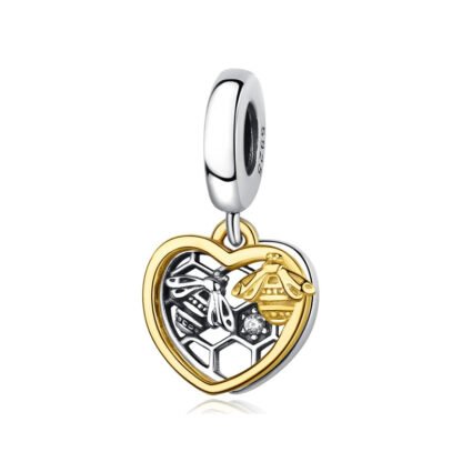 Silver Golden Heart Bees Hive Love Charm