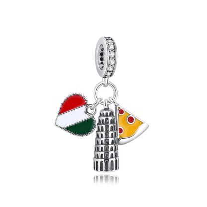 Silver Flag Heart Italy Love Tower of Pisa Pizza Country Charm