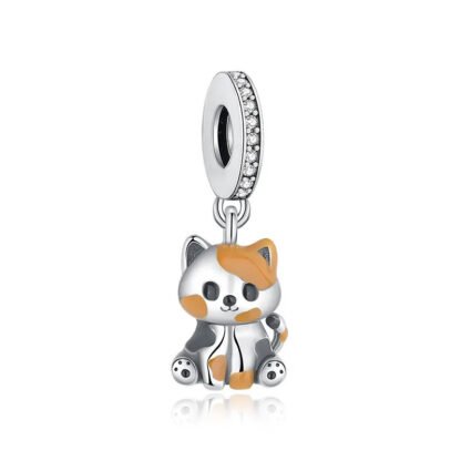 Silver Happy Orange Grey Calico Cat Pet Charm