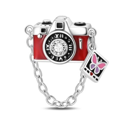 Silver Red Camera Polaroid Butterfly Hobby Charm