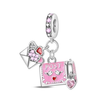 Silver Pink Gems Envelope Post Mail Box Charm