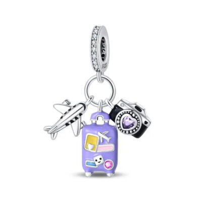 Silver Airplane Black Camera Purple Luggage Travel Charm