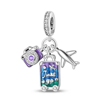 Silver Airplane Purple Camera Just Go Luggage Travel Charm