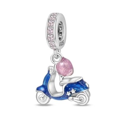 Silver Pink Helmet Blue Scooter Bike Transport Charm