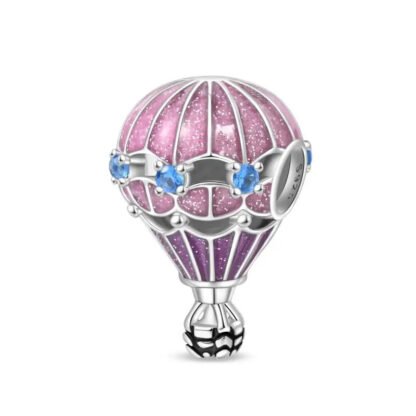 Silver Blue Gems Pink Hot Air Balloon Charm