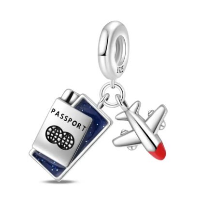 Silver Airplane Passport Book Travel Charm