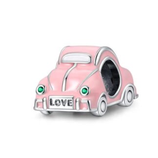 Silver LOVE Plate Green Gems Eyes Pink Car Charm