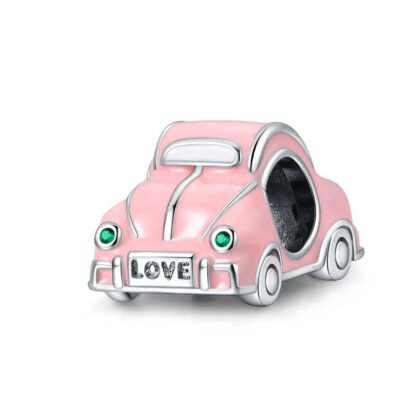 Silver LOVE Plate Green Gems Eyes Pink Car Charm