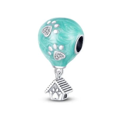 Silver Teal Hot Air Balloon Paws Pet House Charm