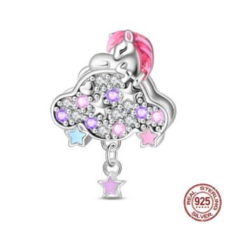 Silver Sleeping Horse Pink Blue Purple Cloud Dreamy Charm