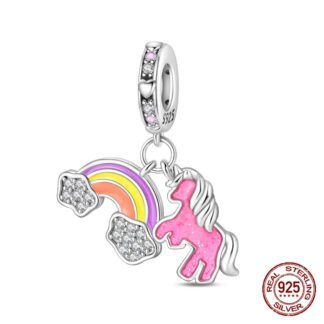 Silver Rainbow Pink Unicorn Horse Fantasy Charm