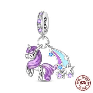 Silver Sparkly Purple Unicorn Sleeping Comet Fantasy Charm