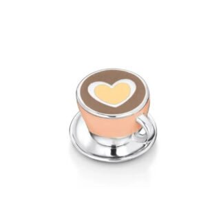 Silver Peach Coffee Cup with Heart Latte Art Charm