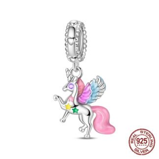 Silver Pink Mystic Unicorn Stars Fantasy Charm