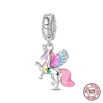 Silver Pink Mystic Unicorn Stars Fantasy Charm
