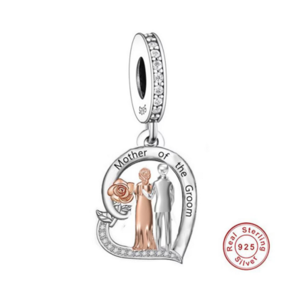 Silver Heart Rose Gold Mother of the Groom Charm
