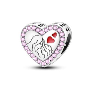 Silver Pink Gems Parental Love Mother Daughter Heart Charm