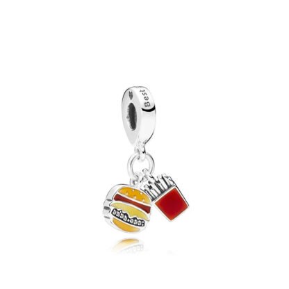 Silver Hamburger French Fries Fast Food Charm