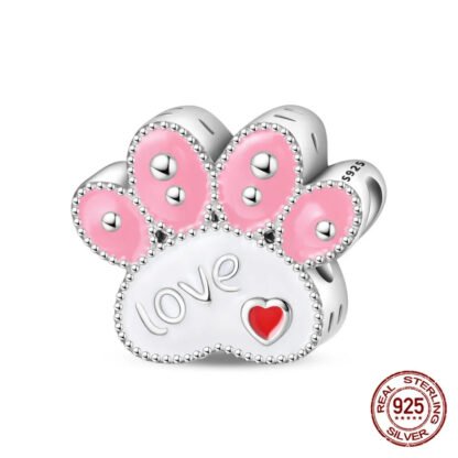 Silver Pink Paw Love Pet Charm