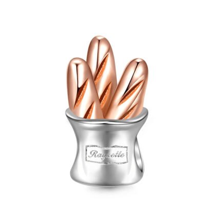 Silver Baguette Bag Gold Rose Bread Bakery Charm