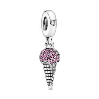 Silver Pink Gems Ice cream Cone Dessert Charm