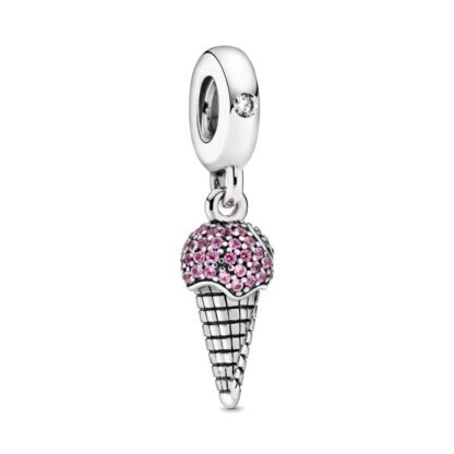 Silver Pink Gems Ice cream Cone Dessert Charm
