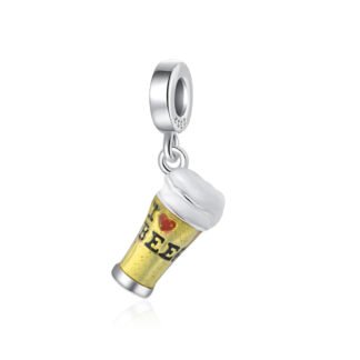 Silver Yellow Foaming Beer Mug I Love Drink Charm