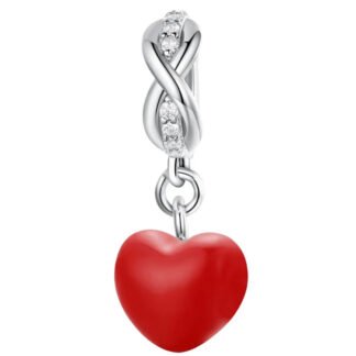 Silver Simple Red Heart Charm