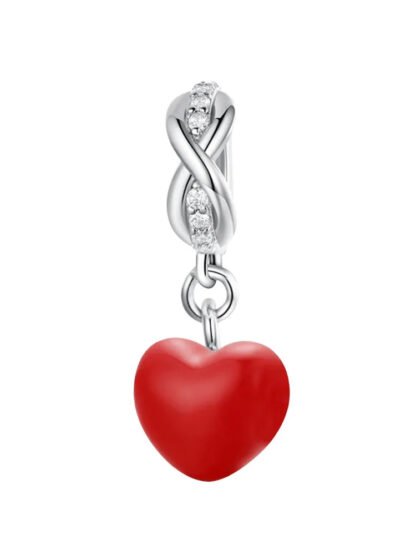 Silver Simple Red Heart Charm