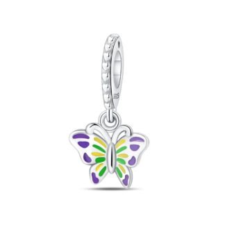 Silver Yellow Green Purple Butterfly Charm