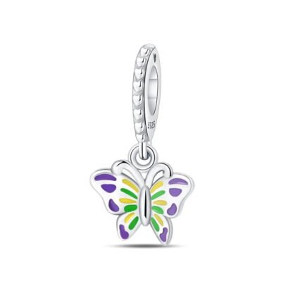 Silver Yellow Green Purple Butterfly Charm