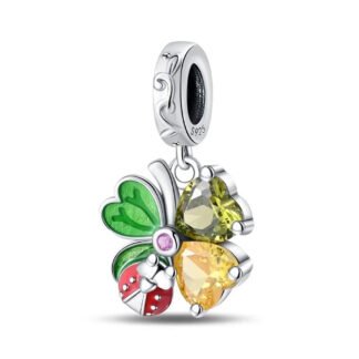 Silver Red Ladybug Orange & Yellow Heart Gems Lucky Green Clover Charm