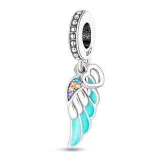 Silver Heart Colorful Gems Blue Wing Charm