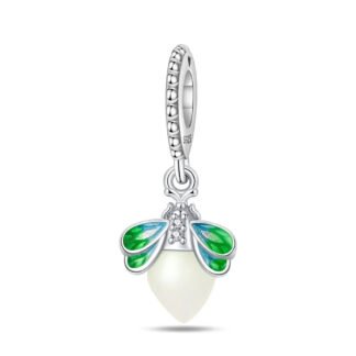 Silver White Bulb Firefly Green Blue Hues Wing Insect Charm