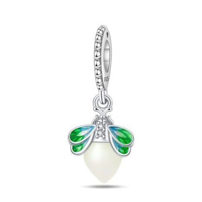 Silver White Bulb Firefly Green Blue Hues Wing Insect Charm