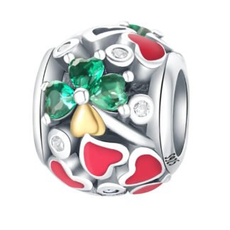 Silver Special Gold Leaf Green Clover Red Hearts Charm