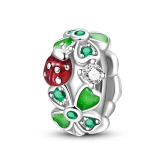 Silver Ornate Ladybugs and Clovers Lush Nature Charm