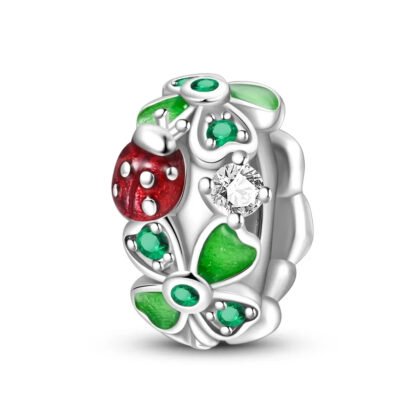 Silver Ornate Ladybugs and Clovers Lush Nature Charm